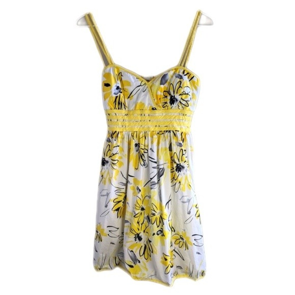 City Triangles yellow white & black floral mini dress with spaghetti straps - 13